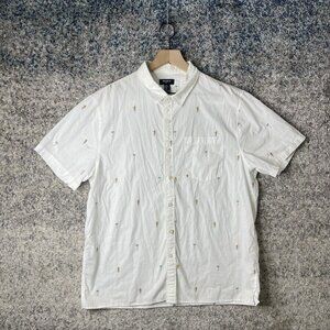 Forever 21 Men White Palm‎ Tree Short Sleeve Button Up Collar Shirt Men’s XL